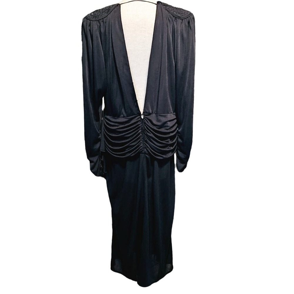 California Talls vintage 80's Dress size 20 beaded shoulder low back black - Picture 2 of 16